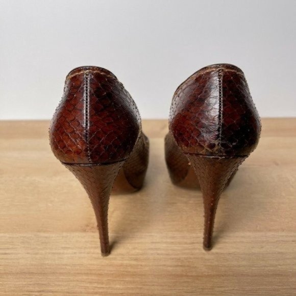Miu Miu Women's Sz 39.5 US 9.5 Brown Python Snakeskin Leather Pumps High Heels - Picture 4 of 9